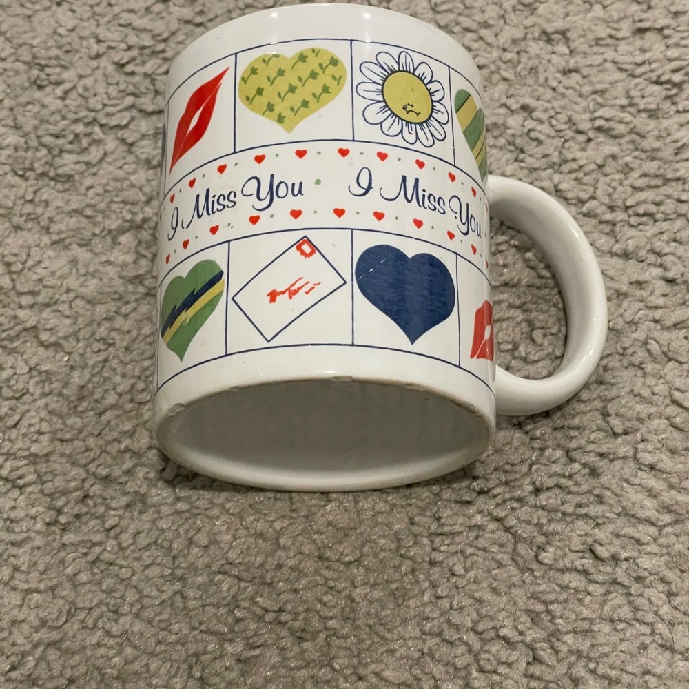 I‎ Miss You Mug Hearts Flower Lips Vintage Sentimental Coffee Cup